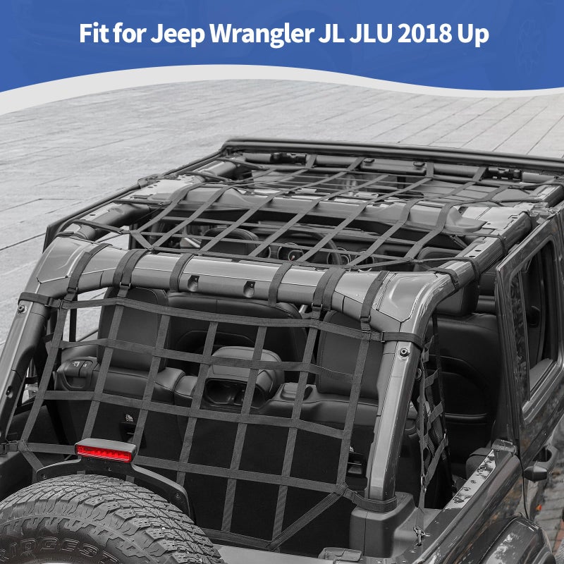 RT-TCZ for Wrangler JL Cargo Net, Mesh Roof Top Trunk Side Net for Jeep Wrangler JL JLU 4 Door 2018 Up Black Accessories 4pcs - Image 4